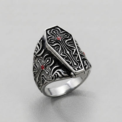 Crimson Cross Coffin Ring