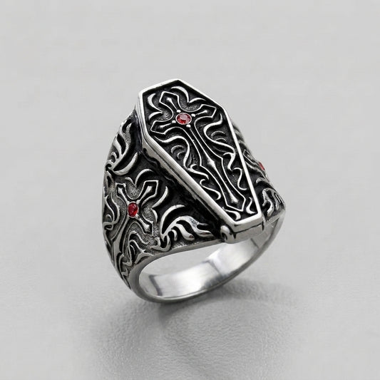 Crimson Cross Coffin Ring
