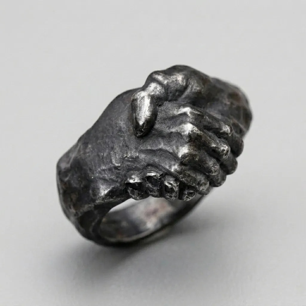 Clasped Hands Black Statement Ring