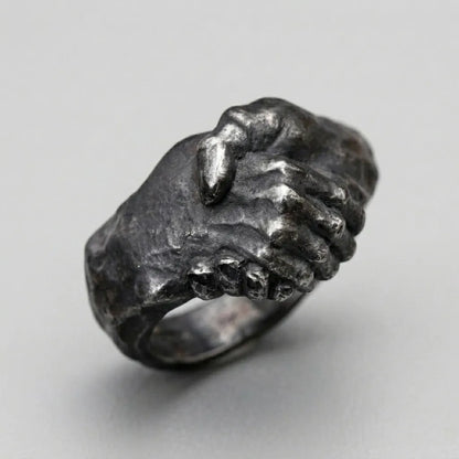 Clasped Hands Black Statement Ring