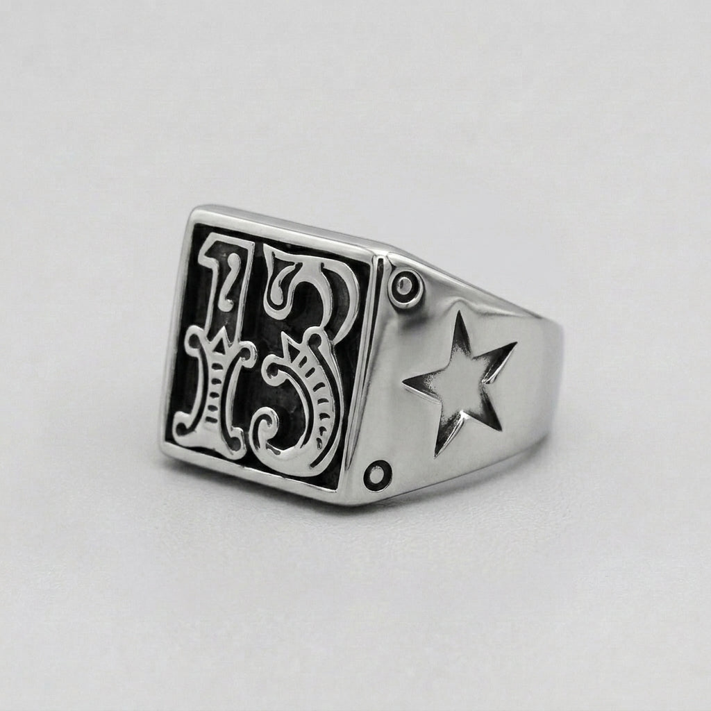 Lucky 13 Ornate Signet Ring