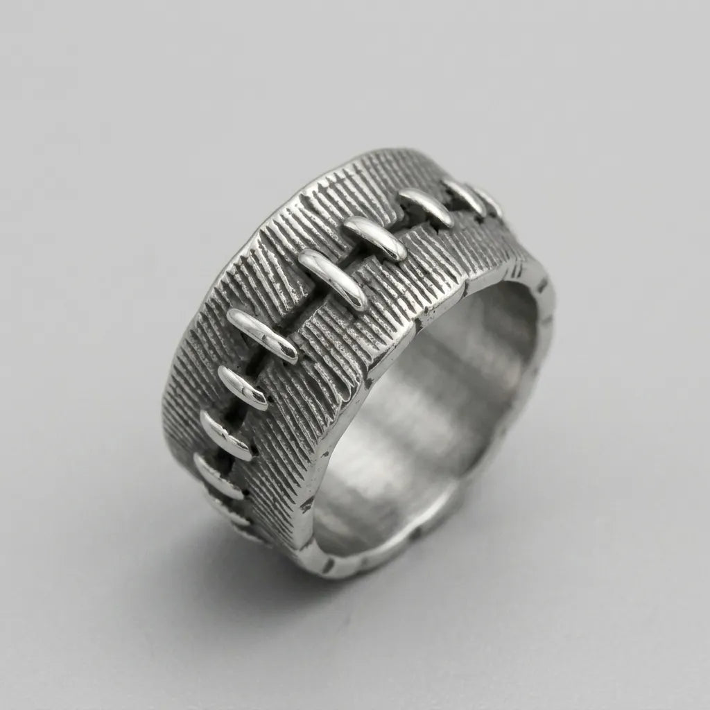 Stitched Wound Texture Wide Band Ring