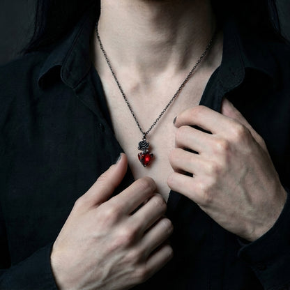 Black Rose Red Heart Necklace