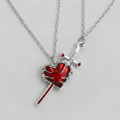 Sword & Liquid Heart Couple Necklace