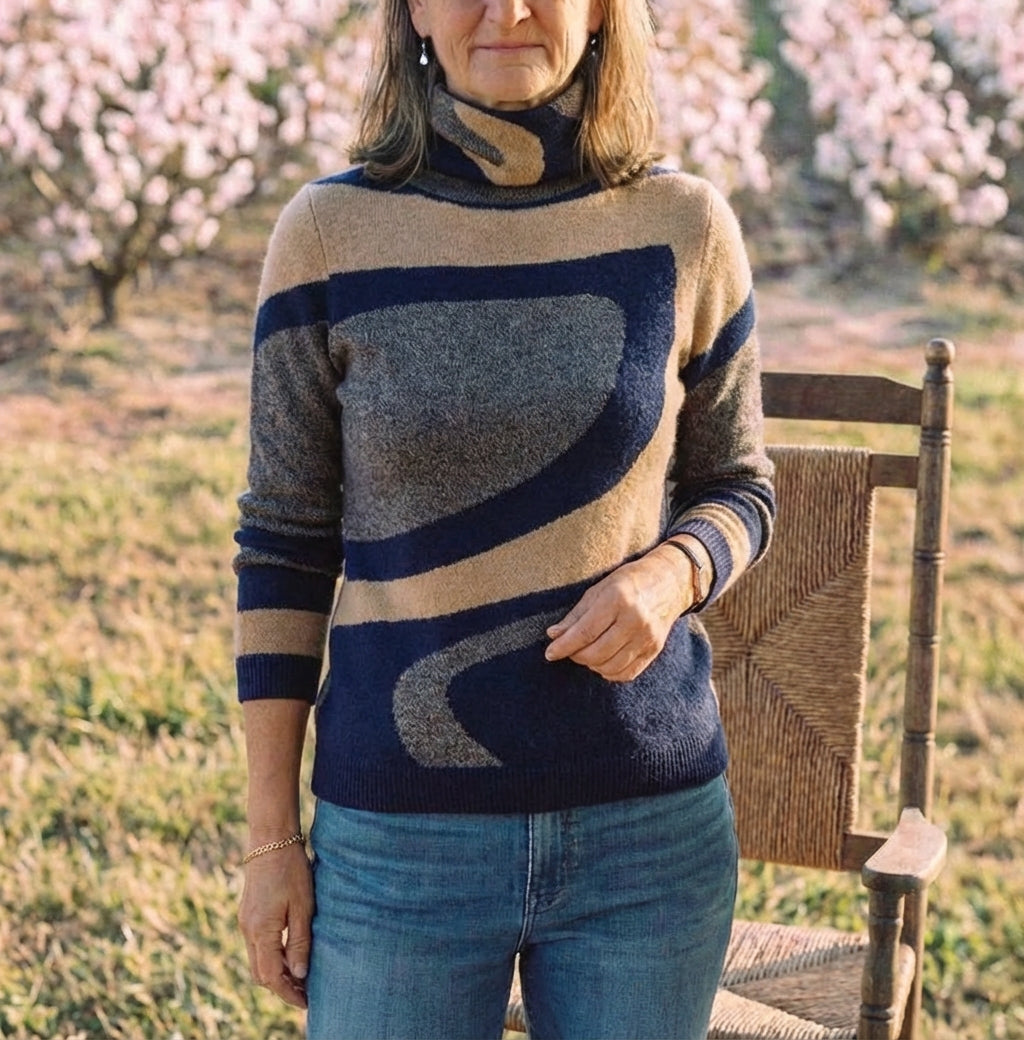 Cotton Sweater with Abstract Swirl
