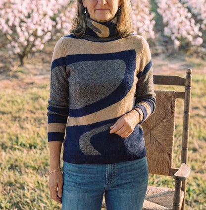Cotton Sweater with Abstract Swirl
