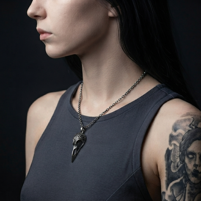 Carved Raven Skull Necklace