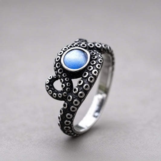 Moonstone Octopus Tentacle Ring
