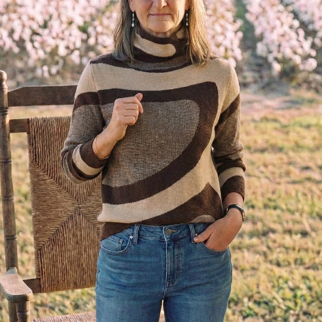 Cotton Sweater with Abstract Swirl