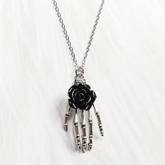 Rose Skull Hand Necklace
