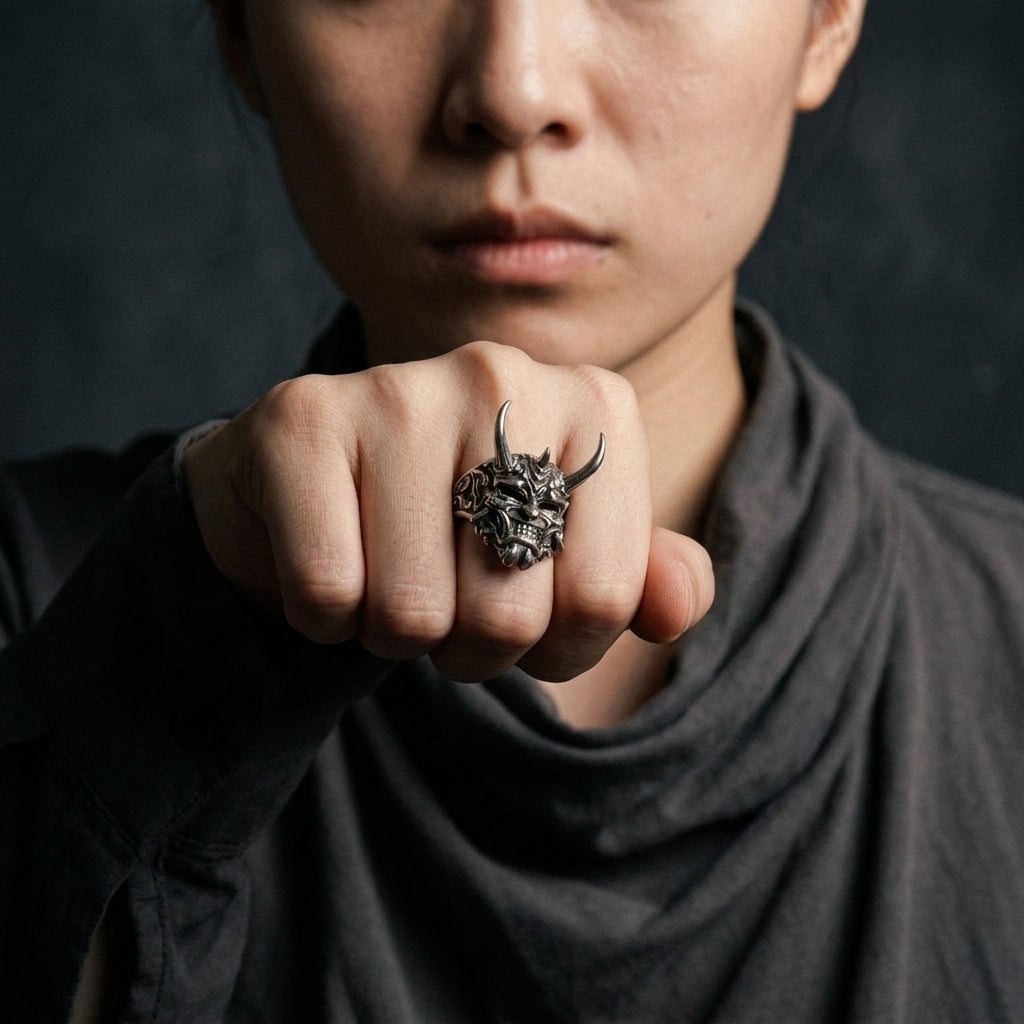 Horned Oni Demon Ring