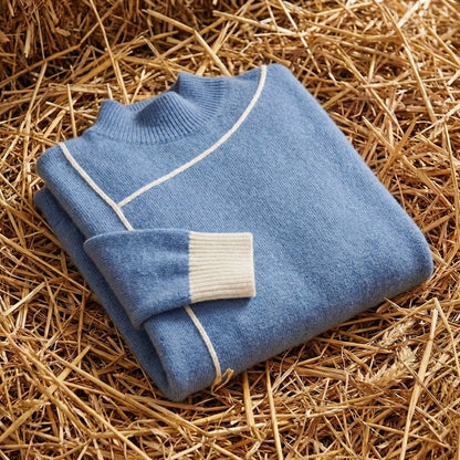 Cotton Turtleneck Sweater with Contrast Cuff