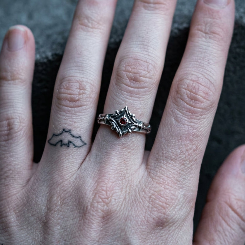 Gothic Engagement Ring Silver Sterling