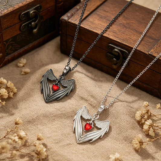 Winged Red Heart Choker Necklace