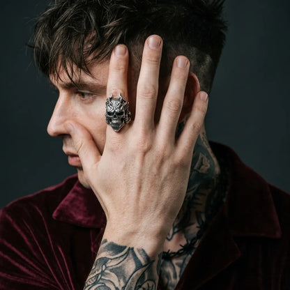 Horned Demon Skull Warrior Ring