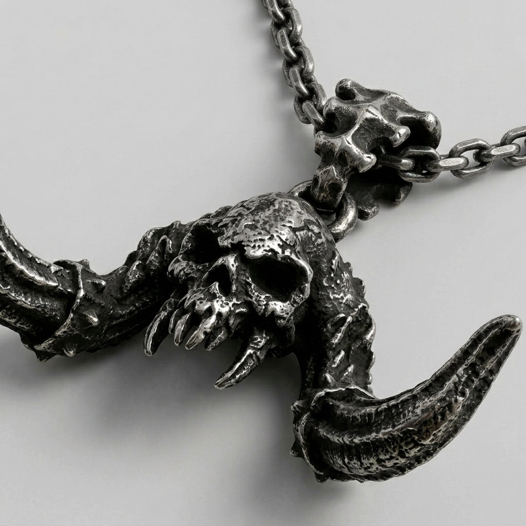 Ram Horn Skull Pendant Necklace