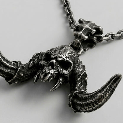 Ram Horn Skull Pendant Necklace