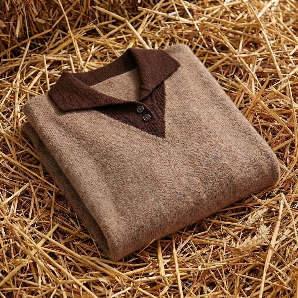 Cotton V-Neck Sweater with Contrast Collar