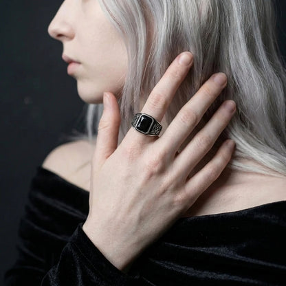 Signet Ring with Black Gemstone - Small Style