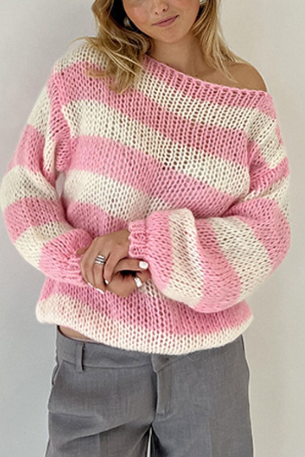 Paula® | Contrasting striped long-sleeved sweater with a boat neckline