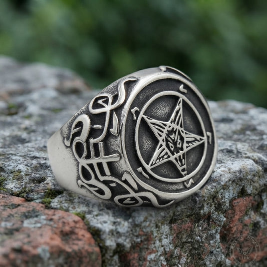 Baphomet Pentagram Signet Ring
