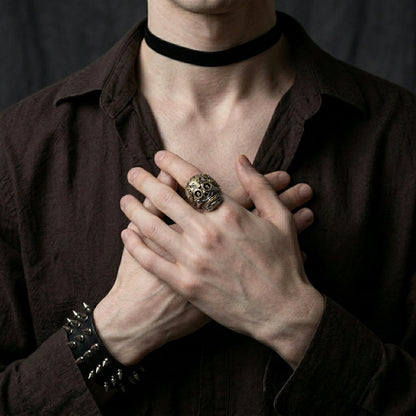 Gold Cross Skull Statement Ring