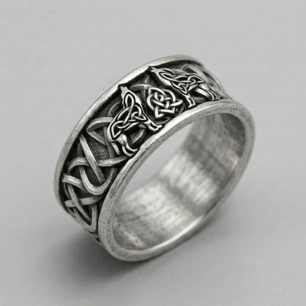 Knotwork Wolf Band Ring