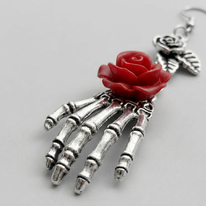 Rose Skeleton Hand Earrings