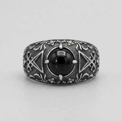 Black Onyx Sigil of Lucifer Baroque Ring