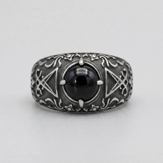 Black Onyx Sigil of Lucifer Baroque Ring