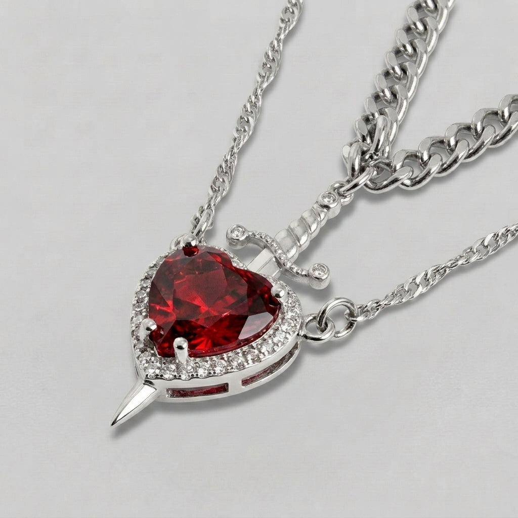 Y2K Heart & Sword Necklace Set