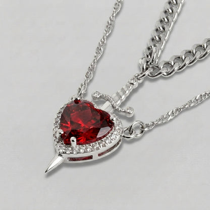 Y2K Heart & Sword Necklace Set