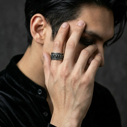 Stitched Wound Texture Wide Band Ring
