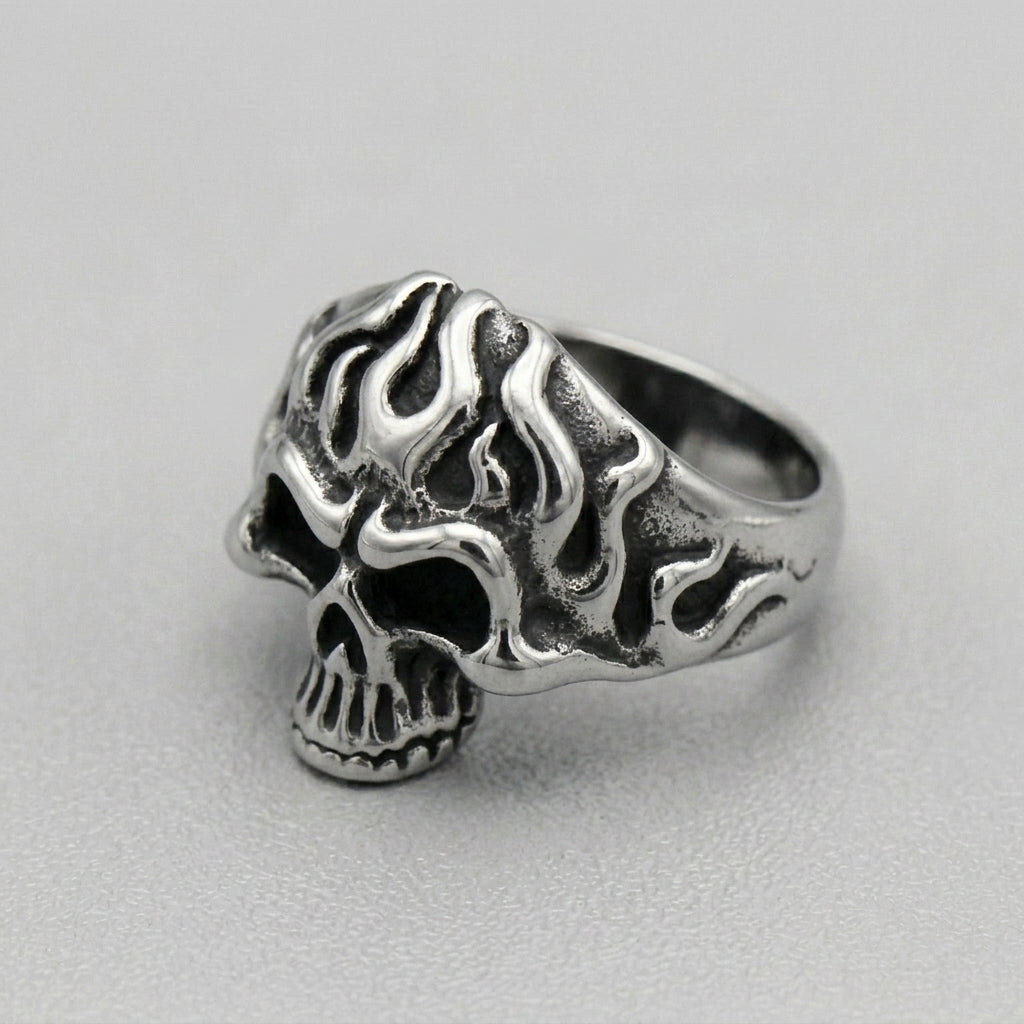 Tribal Flame Skull  Statement Ring