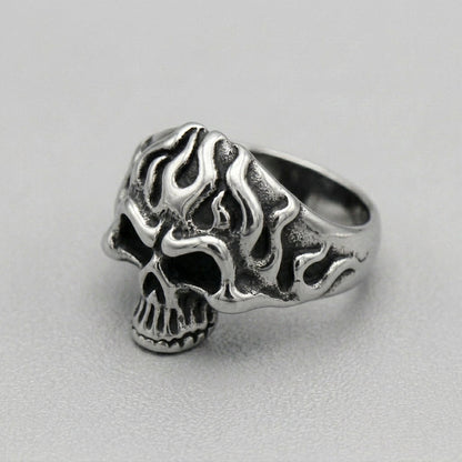 Tribal Flame Skull  Statement Ring