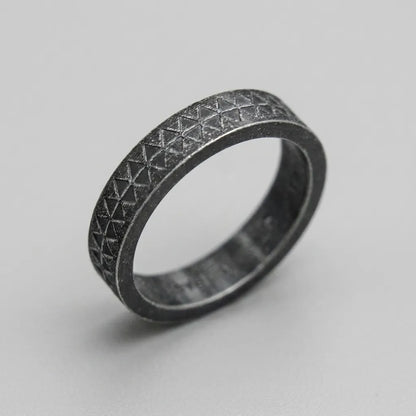 Blackened Geometric Grid Band Ring