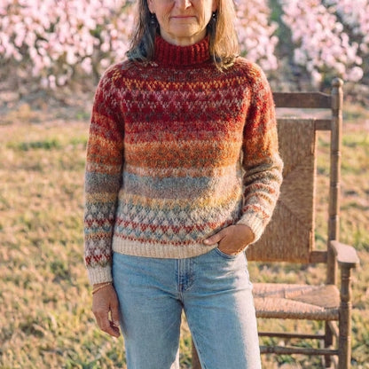Cotton Turtleneck with Nordic Pattern Red-Brown
