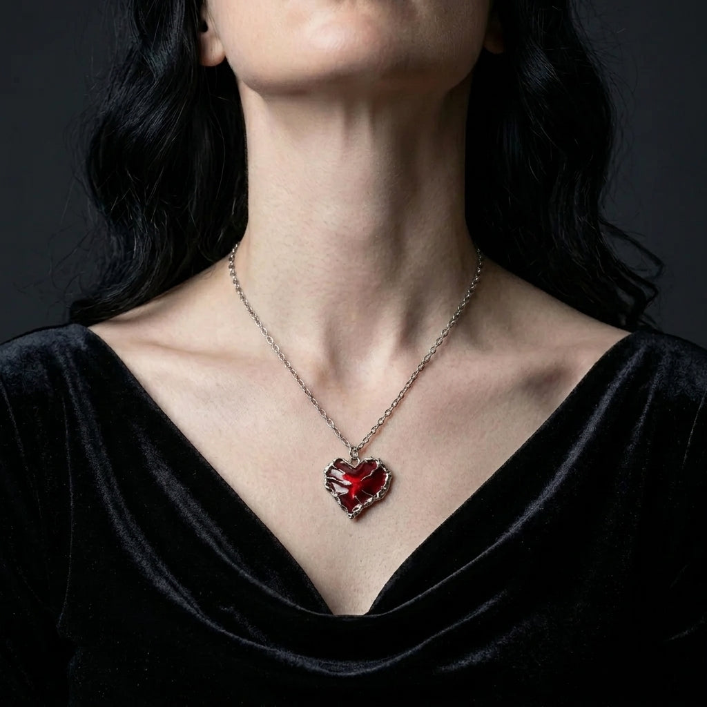 Sword & Liquid Heart Couple Necklace