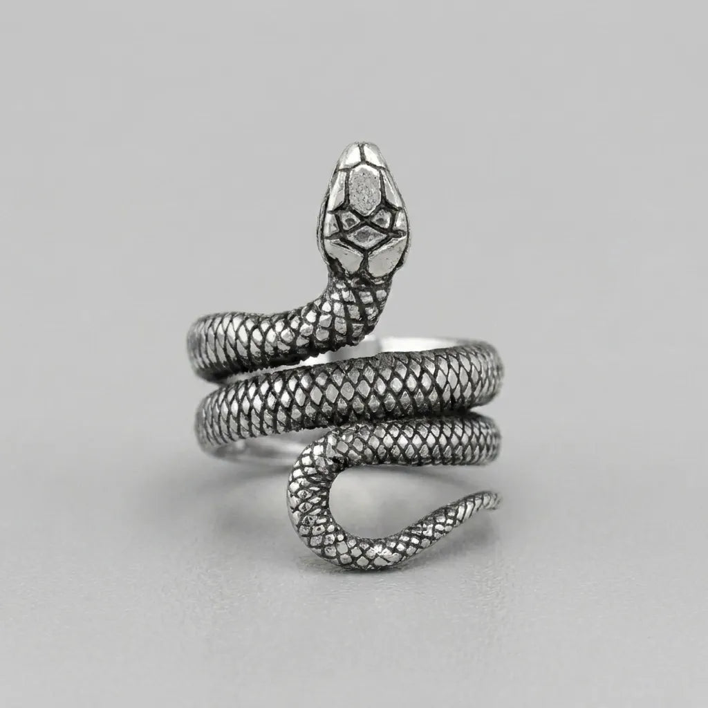 Antique Silver Wrap Snake Adjustable Statement Ring