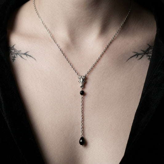 Black Crystal Gothic Rosary Necklace