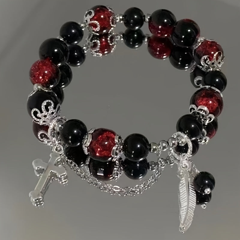 Cross Feather Beaded Bracelet