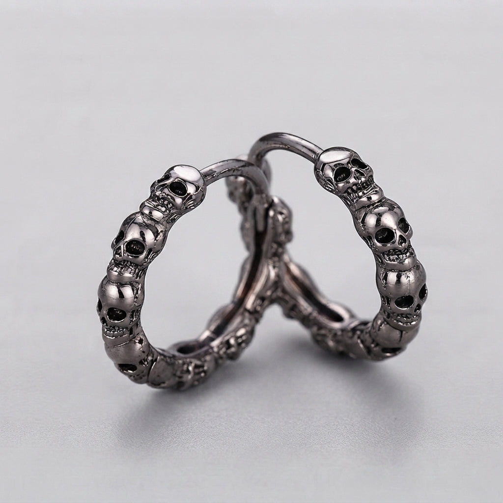 Silver Skull Hoop Earrings