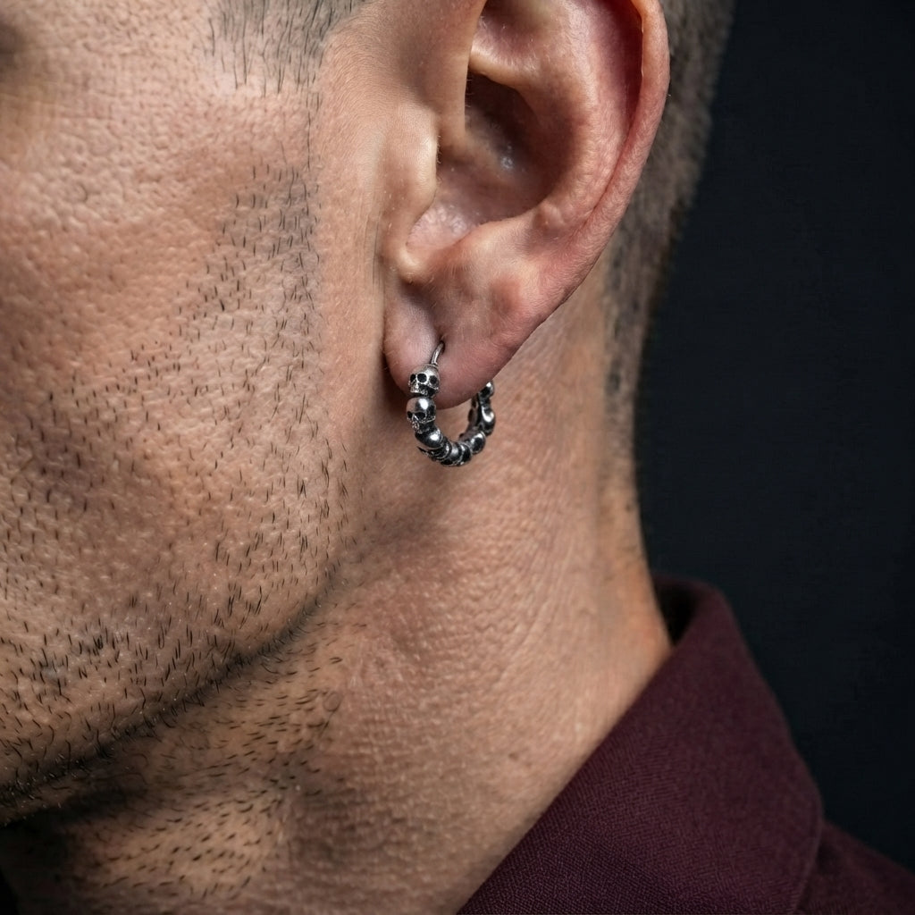 Silver Skull Hoop Earrings