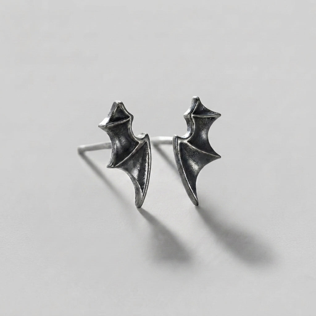 Silver Bat Wing Stud Earrings