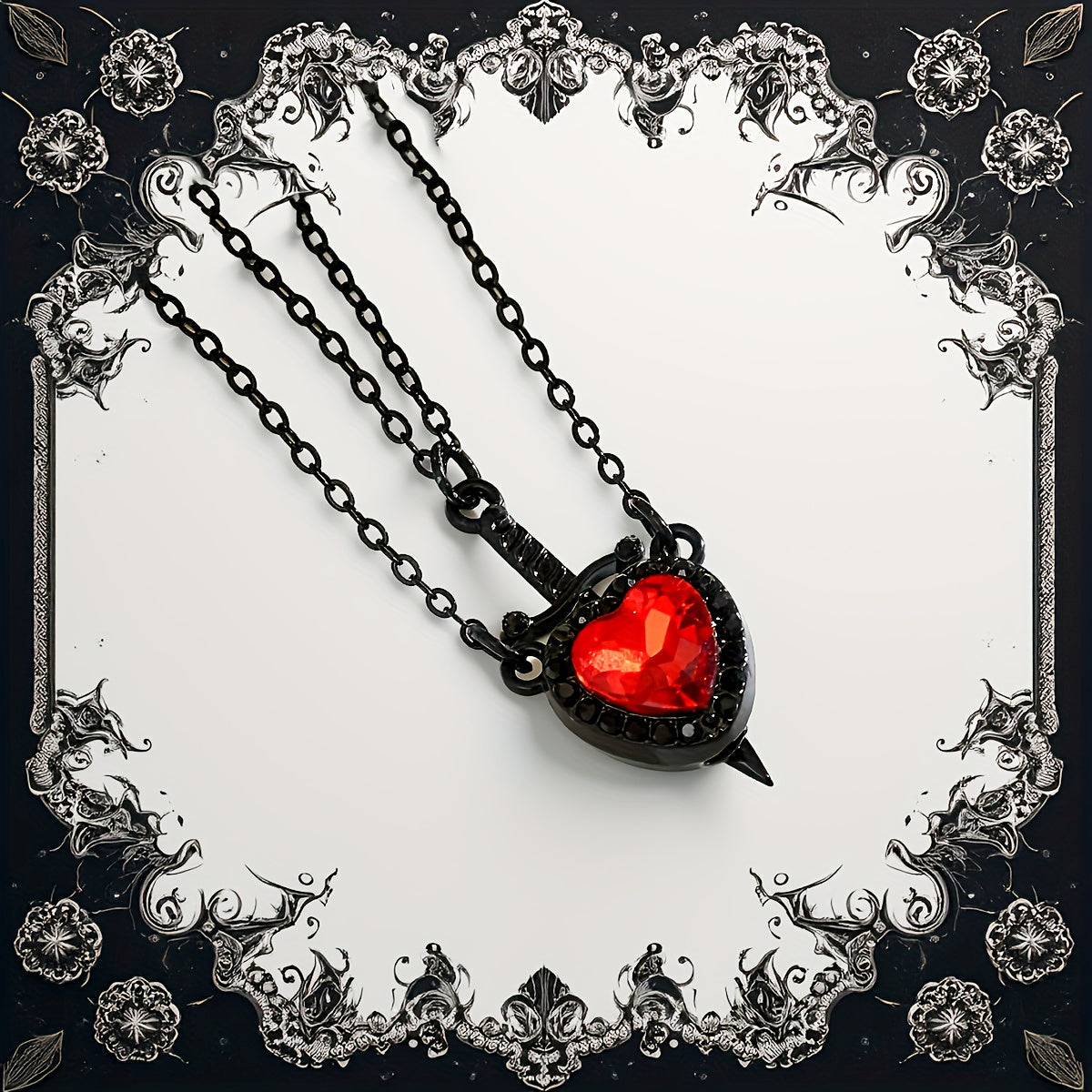 Gothic Heart & Sword Pendant Necklace