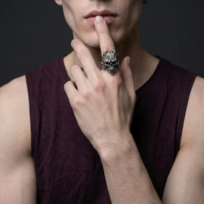 Horned Demon Skull Warrior Ring