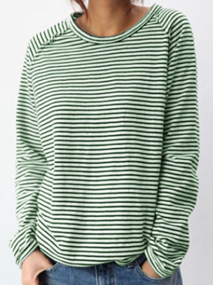 Cotton Jersey Top with Classic Horizontal Stripes and Crew Neck