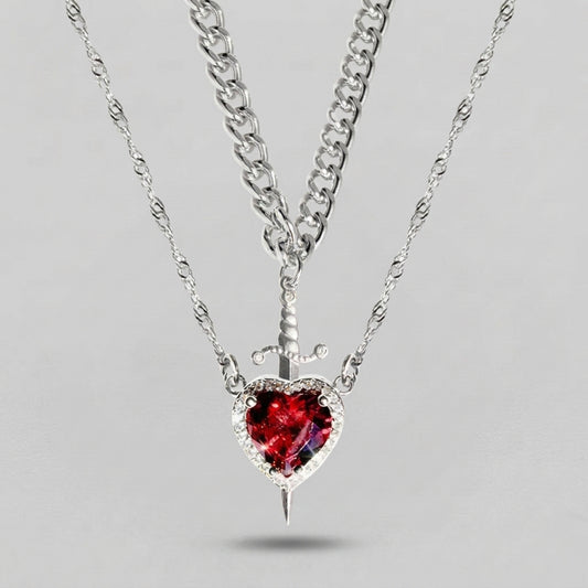 Y2K Heart & Sword Necklace Set