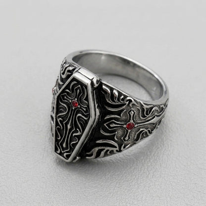 Crimson Cross Coffin Ring