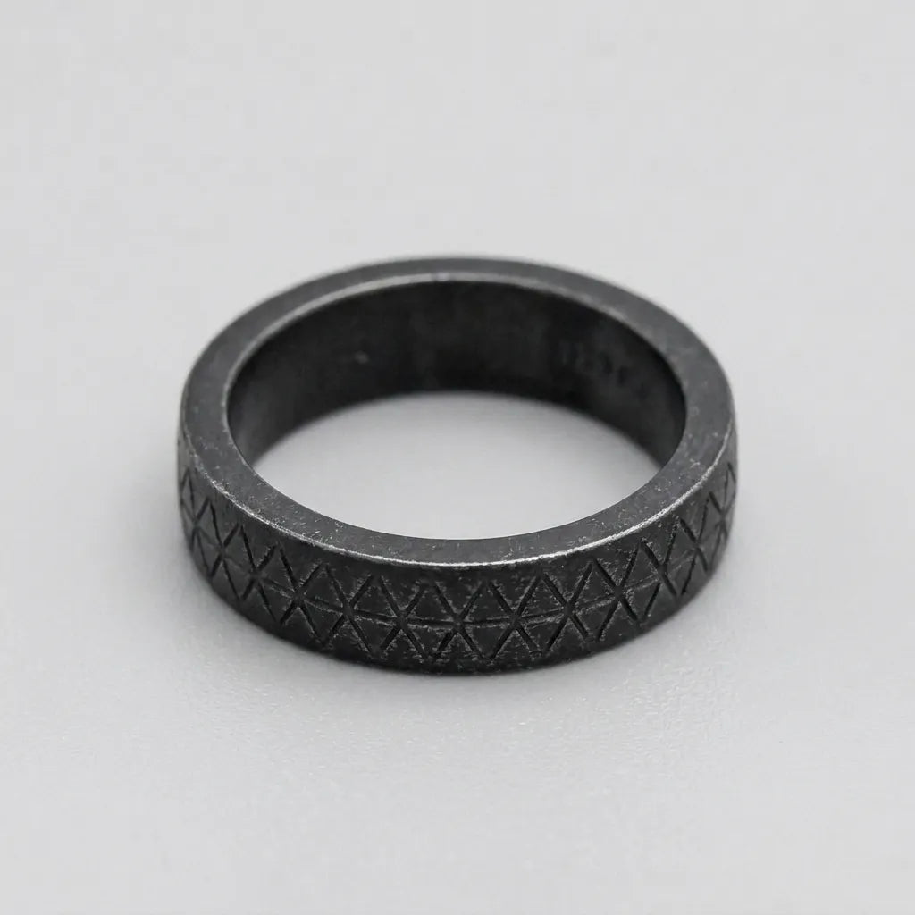Blackened Geometric Grid Band Ring